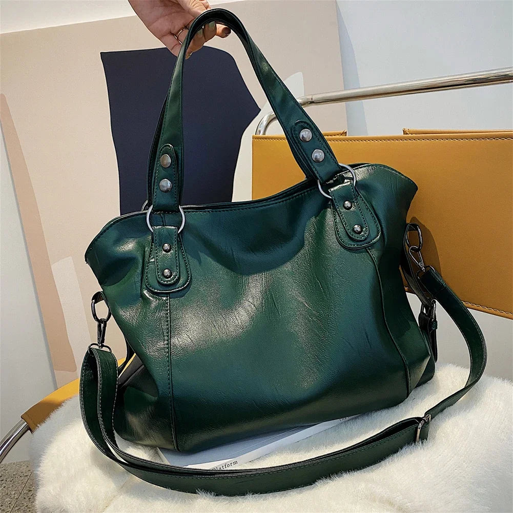Beg Crossbody Mommy Warna Pepejal Beg Tangan Kapasiti Besar PU Kulit Beg Ketiak Wanita Beg Bahu Retro Beg Tote Kasual Wanita 
