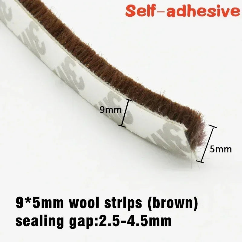 10M  Sealing Brush Strip Aluminium Alloy Door Window Soundproof Weather Stripping Seal for Dustproof Groove Gap Filler Blocker