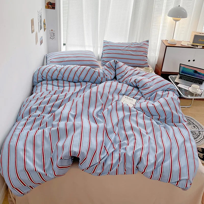 Green Stripe Series Printed Soft Bedding Set Duvet Cover Bedclothes Bedspread Pillowcases Flat Sheets Comforter Sets for Girls