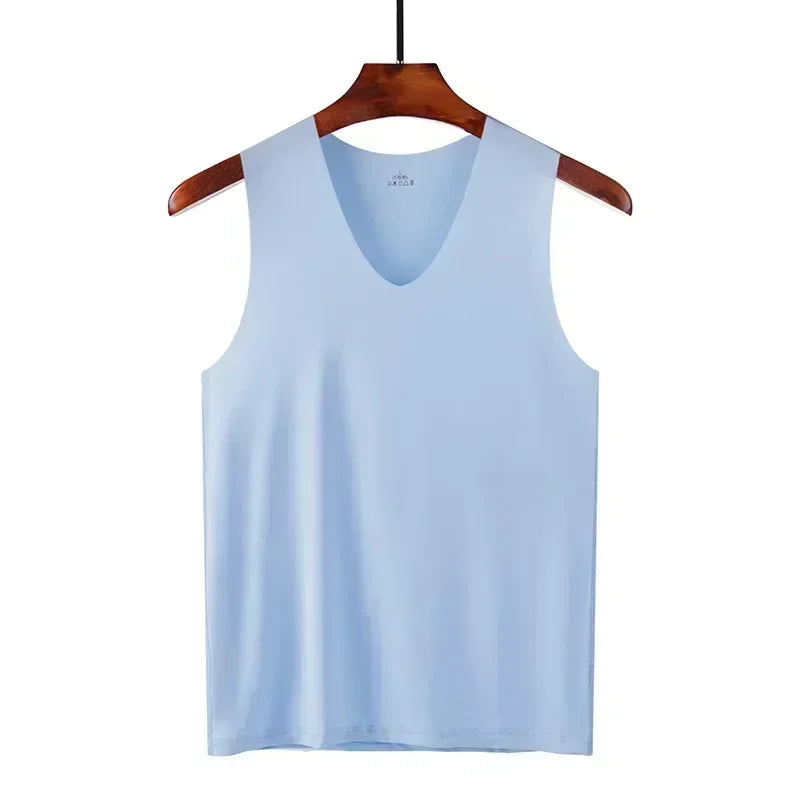 Summer Sports Ice Silk T-shirt Vest Man Gym Fitness Sleeveless Undershirt Underwears Traceless Slim Fit Breathable Singlet M-5XL