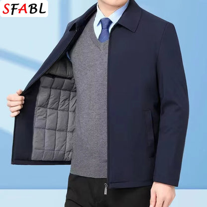 Thick Warm Fleece Lining Jacket Men Winter Solid Color Jackets for Men Casual Outerwear Coat Autumn Luxury Business Jacket Men