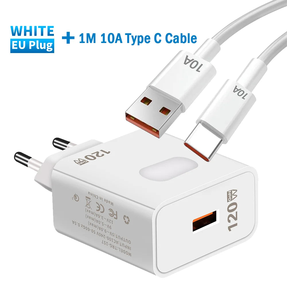 Pengecas USB 120W Pengecas Pantas QC3.0 Kabel USB C Jenis C Kabel untuk iPhone Huawei Samsung Xiaomi Telefon Mudah Alih Pengecas Cepat 