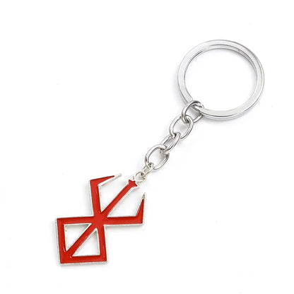 Japan Game Anime Red Enamel Key Chains Behelit Symbol Drip Oil Alloy Pendants Keyrings Necklaces Men Woman Cosplay Jewelry Gifts