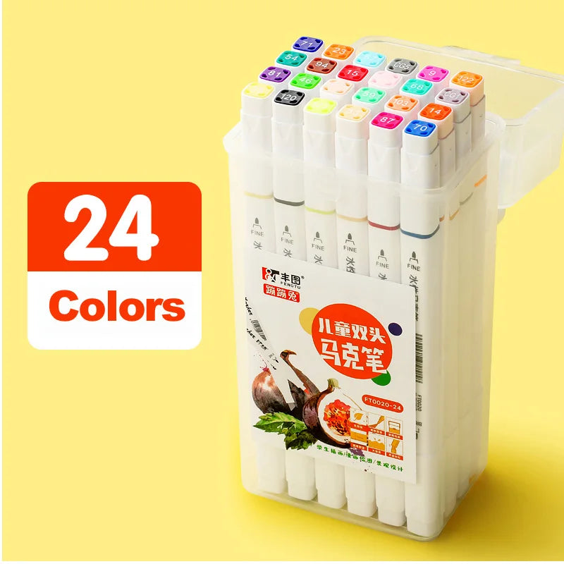 12/18/24/36/48 Highlighter Color Pen Double-Headed Color Marker Art Marker Set Art Stationery School Office Supplies