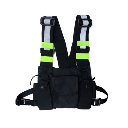 Beg Dada Taktikal Berfungsi untuk Lelaki Fesyen Peluru Hip Hop Vest Beg Streetwear Beg Pinggang Uniseks Beg Rig Dada Hitam 899 