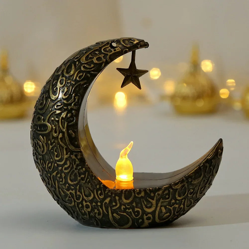 Hiasan Star Moon Led Candlestick Ramadan Kareem Moon Star Light Kanak-kanak Dewasa Happy Eid Mubarak Party Decor Party Eid Mubarak 