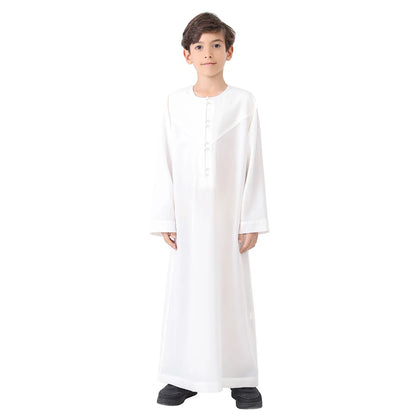 Arab Muslim Kids Boy Jubba Thobe Abaya Satin Long Dress Kaftan untuk Anak-anak Pakaian Islami Jubah Panjang Dress Dubai Arab Ramadan 