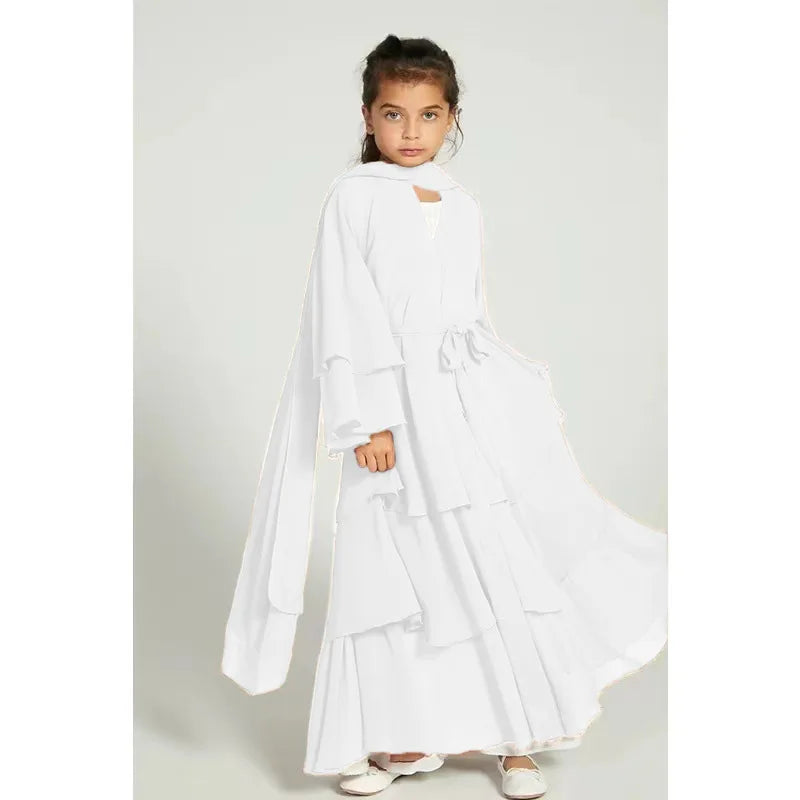 Chiffon Muslim Abaya Kids Abaya Girls Islamic Dresses Prayer Clothing For Children Musulmane Ramadan Kebaya Robe Without Hijab