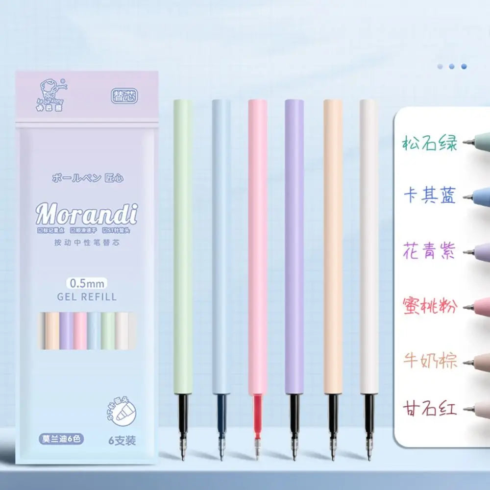 6Pcs/Set Cute Morandi Gel Pen Set Retro 0.5mm Color Signature Pen Student Writing Ink Pen Ballpoint Pen School Office Stationery