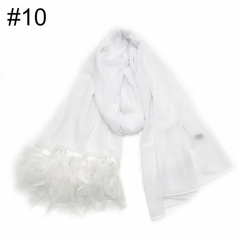 Ostrich Hair Plain Chiffon Hijab Women Scarves Handmade Feather Fashion Shawl Headwear Wrap Headscarf Scarf Foulard Scarf