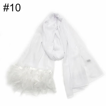 Ostrich Hair Plain Chiffon Hijab Women Scarves Handmade Feather Fashion Shawl Headwear Wrap Headscarf Scarf Foulard Scarf