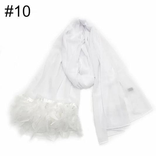 Ostrich Hair Plain Chiffon Hijab Women Scarves Handmade Feather Fashion Shawl Headwear Wrap Headscarf Scarf Foulard Scarf