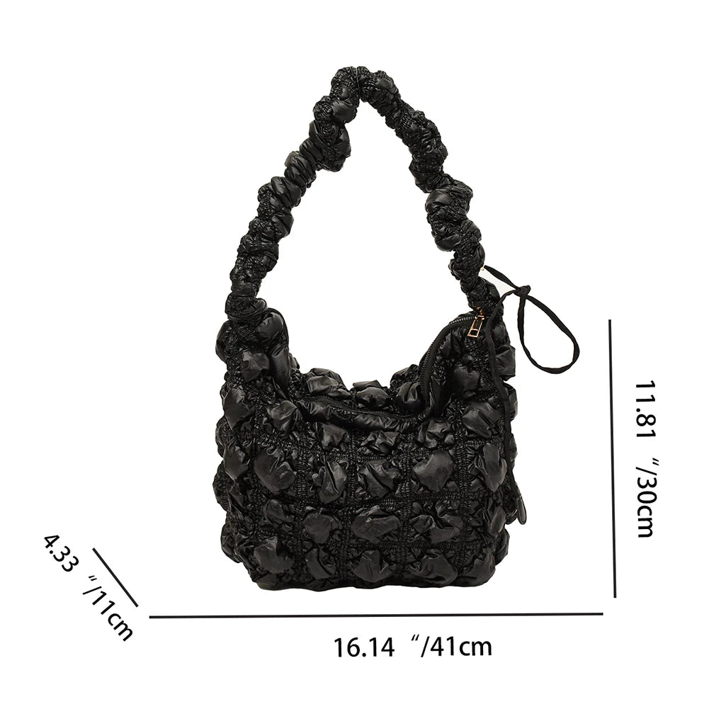 Beg Selempang Berlapis Empuk Baharu untuk Wanita Beg Bahu Awan Berlipat Bubbles Beg Tangan Berbentuk Baldi Tote Besar Beg Tangan Ruched 