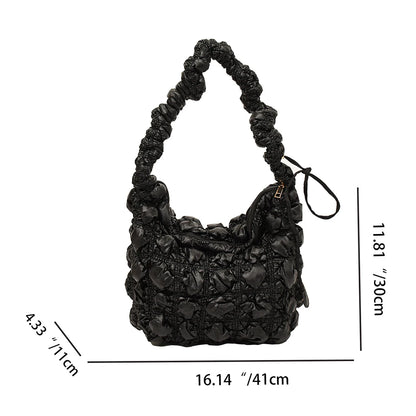 Beg Selempang Berlapis Empuk Baharu untuk Wanita Beg Bahu Awan Berlipat Bubbles Beg Tangan Berbentuk Baldi Tote Besar Beg Tangan Ruched 