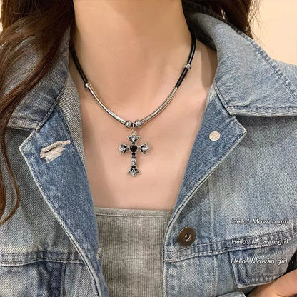 Pendant Hip Hop Cross Accessories Necklace Women Korean Fashion Kpop Emo Chain Collar Choker Valentines Gift Charm Jewelry 2024