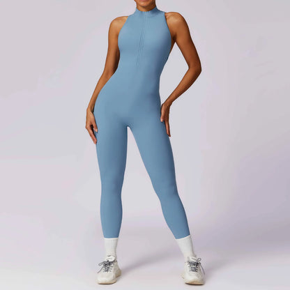 V Back One-piece Sut Wanita Sukan Jumpsuit Zippers Yoga Rompers Pakaian Sukan Tanpa Belakang Baju Sukan Wanita Lengan Senam Pakaian Wanita 