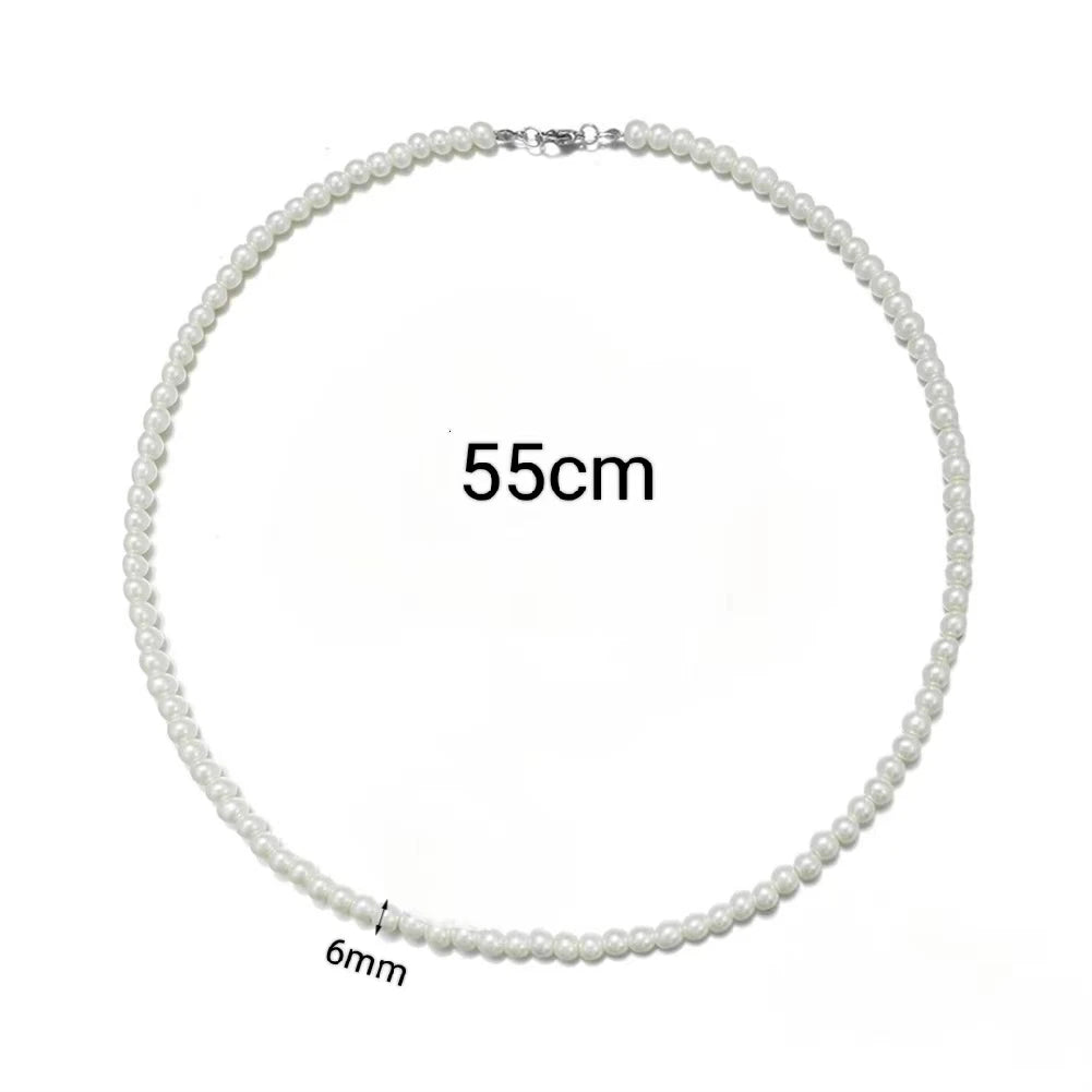 Pearl Necklace Men Simple Handmade Strand Bead Necklace 2024 New Trendy Man Jewelry for Women Girls Wedding Banquet Necklaces