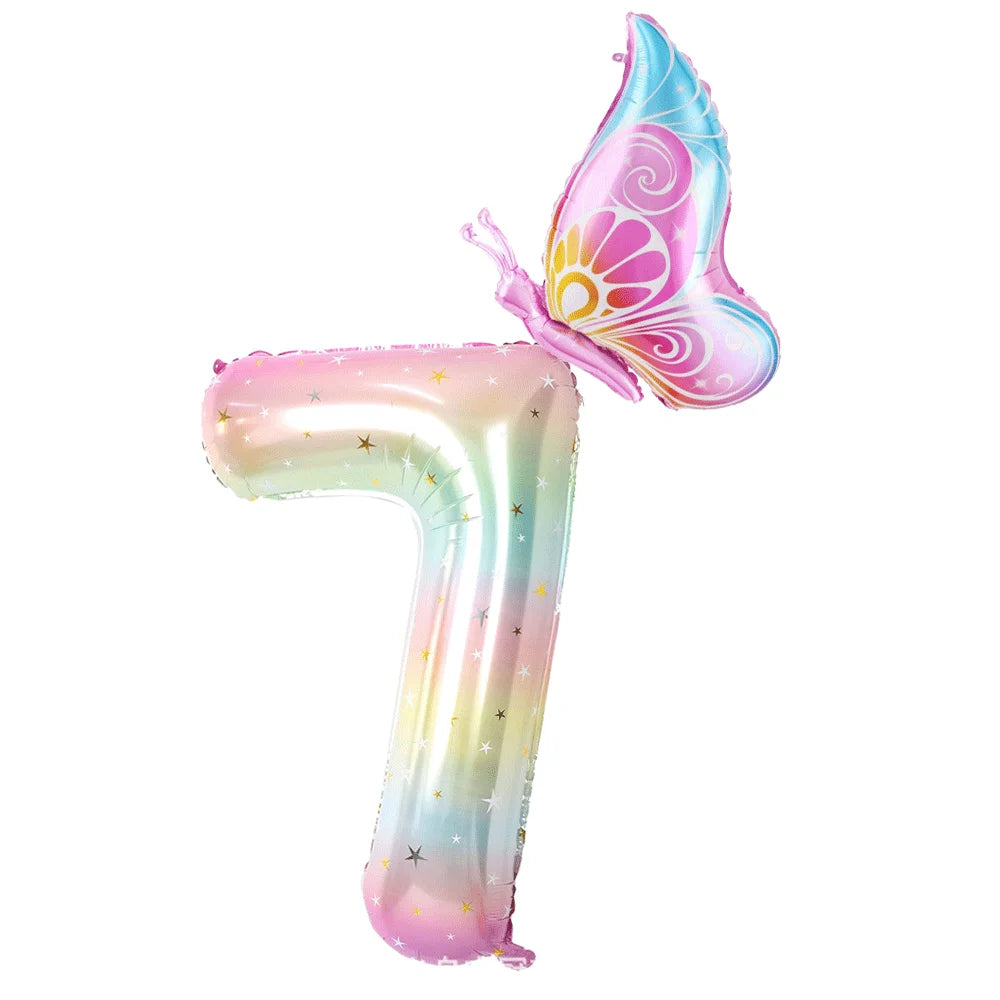 40Inch Colorful Gradient Number Balloon 0-9 Digit Foil Helium Balloon Butterfly Girl Birthday Party Decor Baby Shower Kids Gifts
