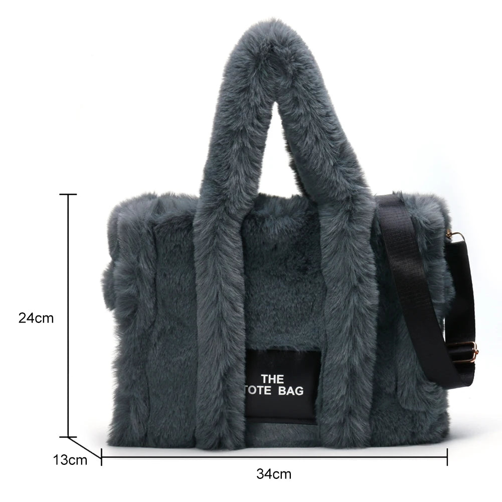 Winter Faux Fur Plush Tote Bag Women's Bag Letter Designer Large Capacity Handbag Shoulder Bag Purses Female Satchel Bags Bolsas