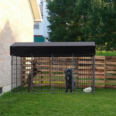 Sangkar Peti Anjing Kennel Anjing Besar, Playpen Haiwan Peliharaan Wayar Dikimpal dengan Logam Penutup Kalis Air Perlindungan UV dan Bumbung Tugas Berat Luaran