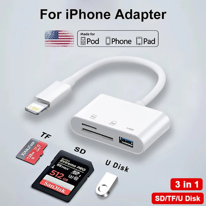 Pembaca Kad TF SD 3 Dalam 1 Untuk Apple iPhone 14 12 13 11 Pro Max XR XS Penukar Kamera USB C untuk iPad Android Laptop Penyesuai OTG 