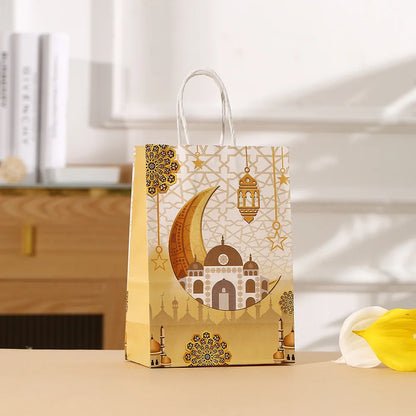 12/24PC Beg Kertas Kraft Eid Mubarak Hadiah Ramadan Kareem Beg Pembungkusan Gula-gula Bulan Beg Kuki OMRA Diy MUBARAK Beg Aidilfitri 