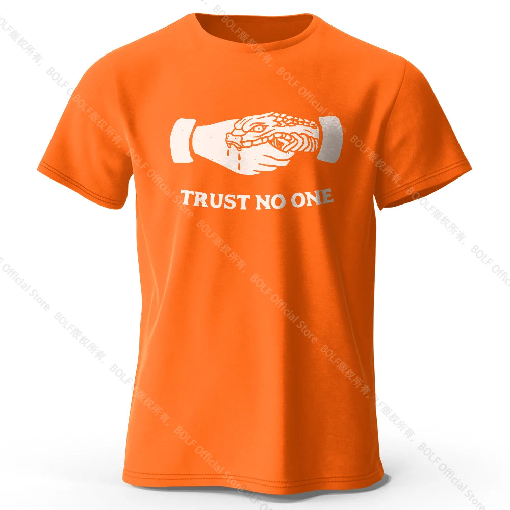 Men's Trust No One Printed T-Shirt 100% Cotton Harajuku Oversized Funny Graphic Tees for Men Women Summer Tops