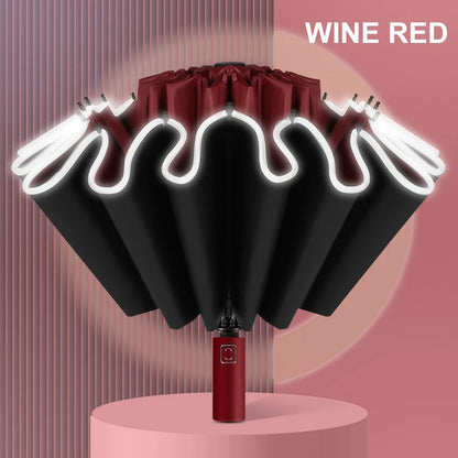 16Ribs Men Women Umbrella Large Windproof Reflective Stripe Reverse Automatic Umbrellas Sun Rain Luxury Business Car Travel