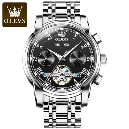 OLEVS New Mens Automatic Mechanical Watch Waterproof Business Stainless Steel Strap Watch Skeleton Mechanical Watch sports Watch