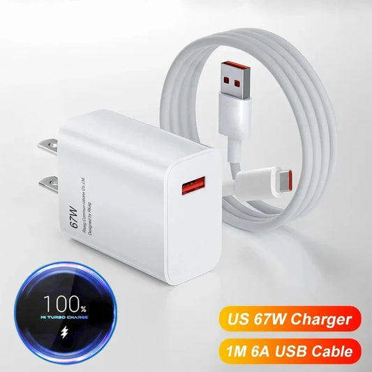 Pengecas USB Pantas 67W untuk Xiaomi 14 13 12 11 Ultra Redmi K70 K60 Note 13 12T 9 Pro Pengecas Turbo 6A Kabel Pengecasan Jenis C 