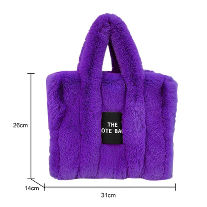 Winter Faux Fur Plush Tote Bag Women's Bag Letter Designer Large Capacity Handbag Shoulder Bag Purses Female Satchel Bags Bolsas