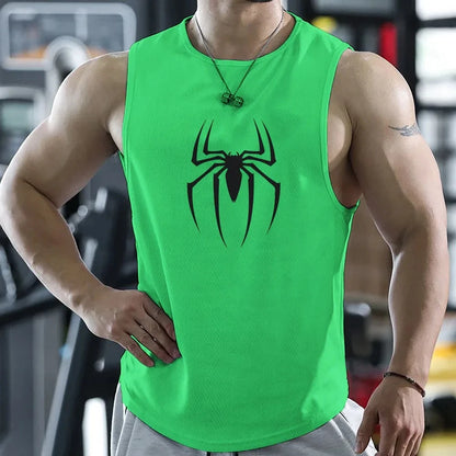 Gym T Shirt For Men Summer Quick-drying Spider Print Fitness Tank Tops Male Mesh Basketball Sleeveless Shirt Vest Men's Clothing