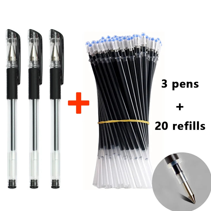 0.5mm Gel Pens Set Black Blue Red Refills Ballpoint Pens Bullet Tip School & Office Supplies Stationery Kawaii Accessories