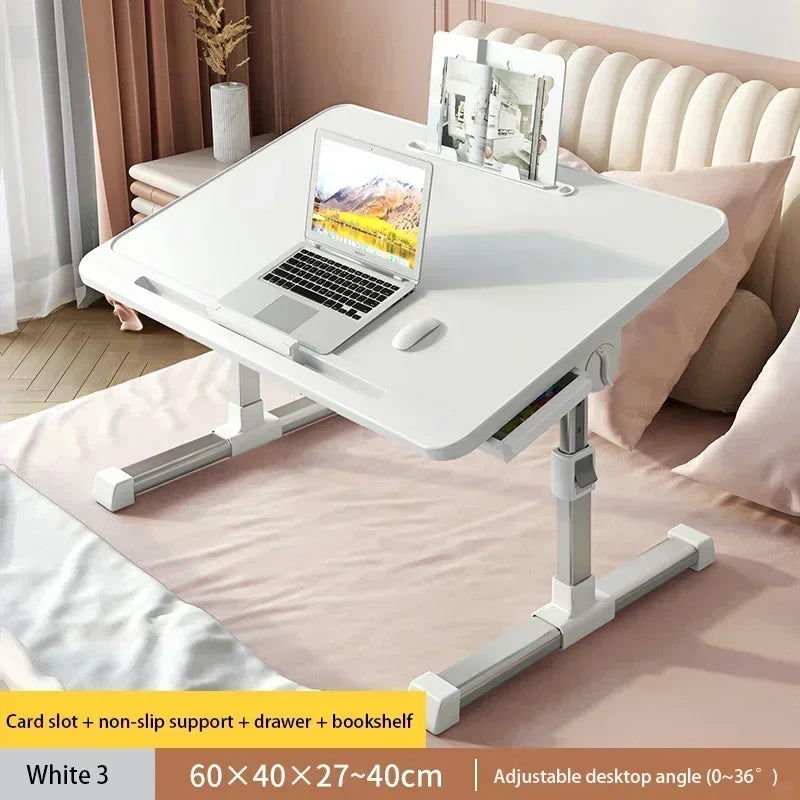 Foldable Lift Laptop Desk for Bed Adjustable Stand Portable Lap Table Breakfast Tray Desk with Drawer for Eating Working Gaming