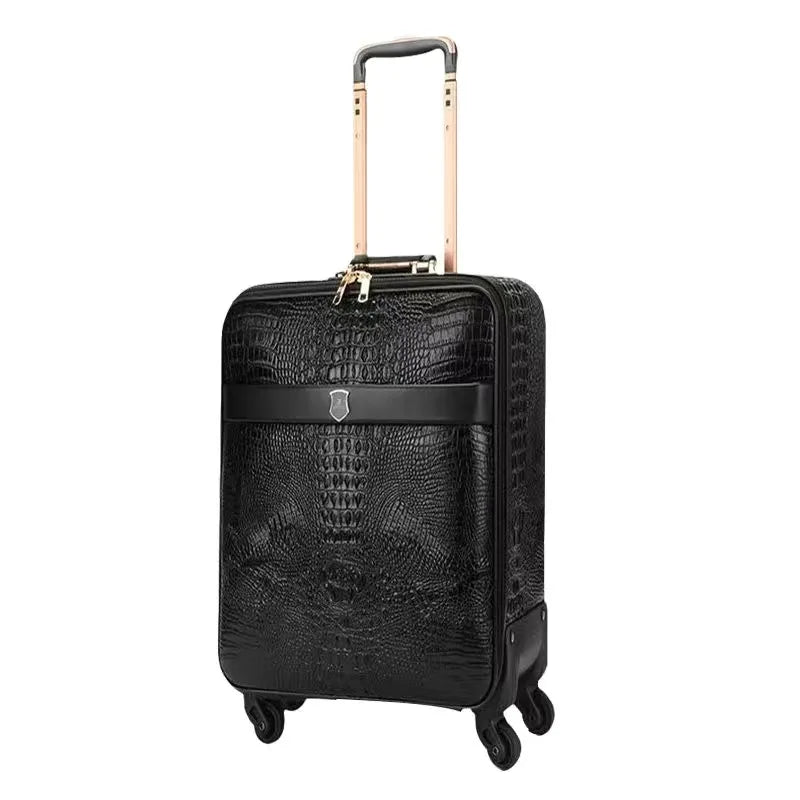 Genuine leather crocodile pattern trolley luggage universal wheel 16/20/24 inch luxury travel suitcase for men and women