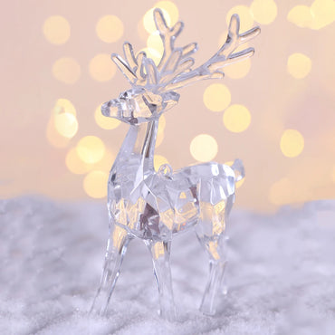 Plastic Crystal Deer Figurines Desktop Ornament Room Decor Transparent Elk Reindeer Sculpture Christmas Home Office Decoration