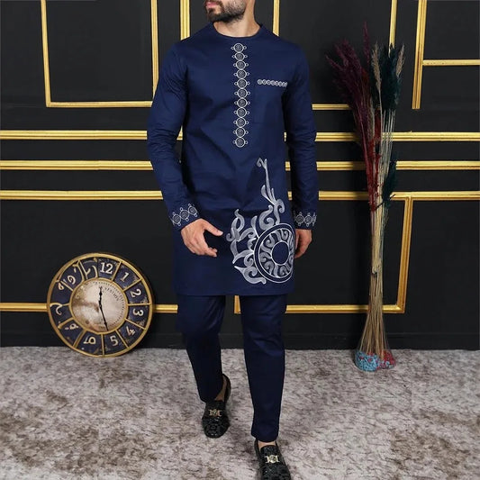 Luxury African Traditional Men's Clothing Elegant Full Suits Male Pant Sets To Dress Native Outfit Ethnic Dashiki Kaftan