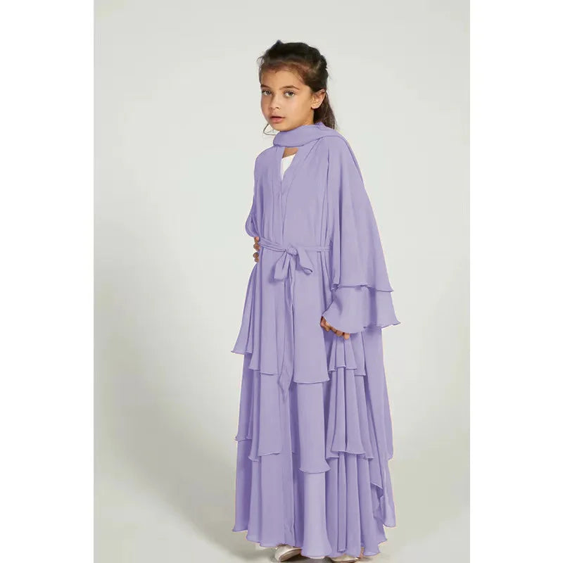 Chiffon Muslim Abaya Kids Abaya Girls Islamic Dresses Prayer Clothing For Children Musulmane Ramadan Kebaya Robe Without Hijab