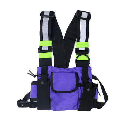 Beg Dada Taktikal Berfungsi untuk Lelaki Fesyen Peluru Hip Hop Vest Beg Streetwear Beg Pinggang Uniseks Beg Rig Dada Hitam 899 