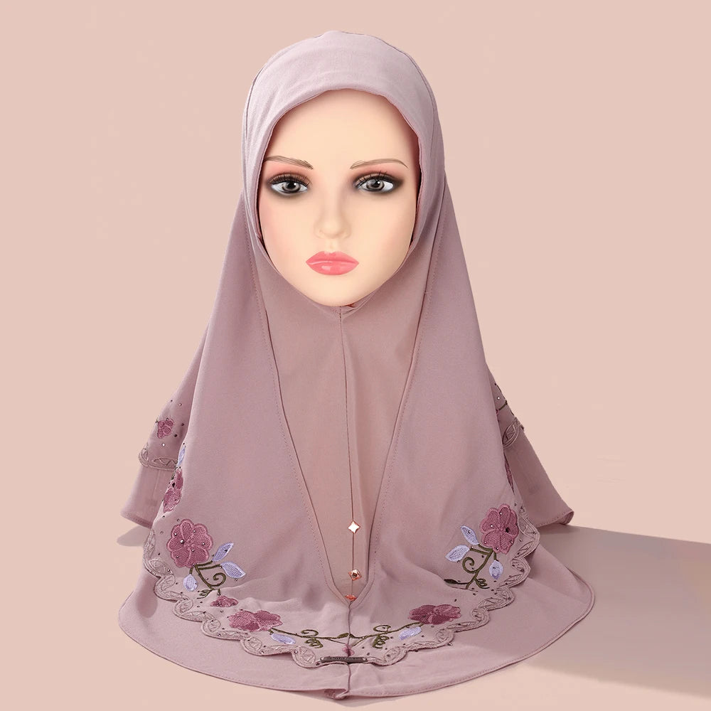 Muslim Double Layer Hijab Heavy Embroidery Lace Pullover Headscarf Malay Ladies Scarf Muslim Double Layer Chiffon Beaded Hat