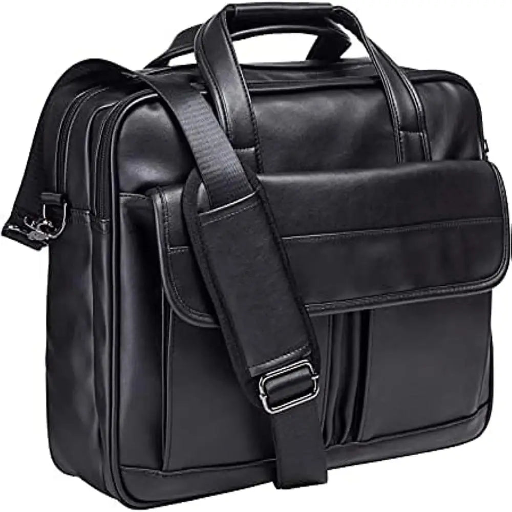 Large Capacity Briefcase Men'S Business Shoulder Bag Retro Classical Leather Wide-Strap Crossbody Bag For 17.3inches Laptop Bag