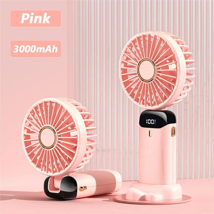 4000mAh Handheld Mini Fan Foldable Portable Neck Hanging Fans 5 Speed USB Rechargeable Fan with Phone Stand and Display Screen