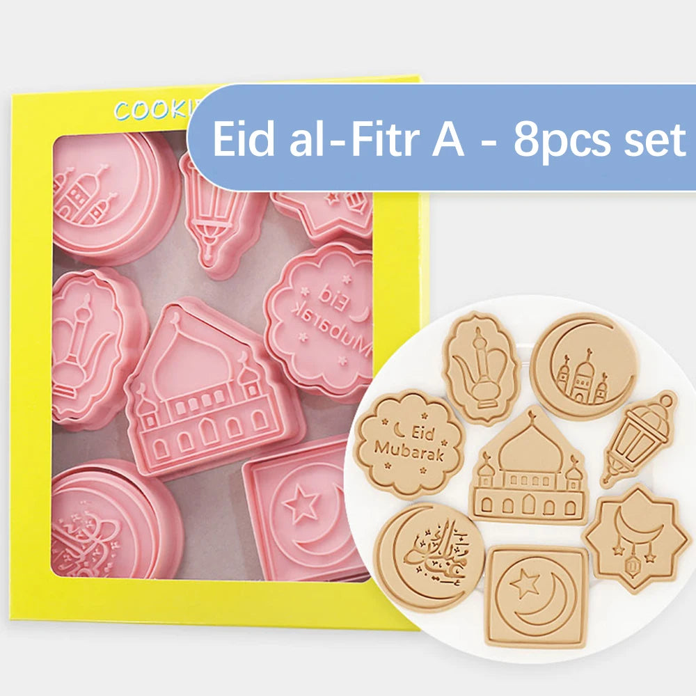 8/10Pcs Ramadan Cookie Cutters Eid Mubarak Cookie Molds Moon Star Castle Biscuit Stamps Eid Pastry Tools Ramadan Decoration 2024