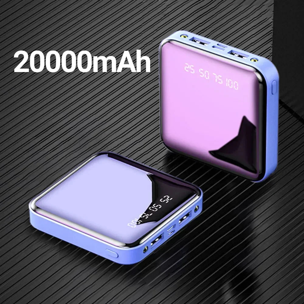 30000mAh Power Bank Portable Charging Poverbank Mobile Phone LED Mirror Back Power Bank External Battery Pack Powerbank