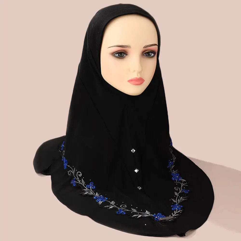 Malaysia Embroidery Floral 2 Layers Instant Hijab Muslim Wear Directly Islamic Shawls Arab Scarf Turban