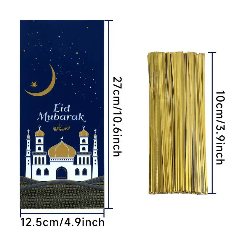 25/50pcs Eid Mubarak Gift Bags Plastic Cookie Candy Bag Ramadan Kareem Decor 2024 Islamic Muslim Party Supplies Eid Al-fitr Gift