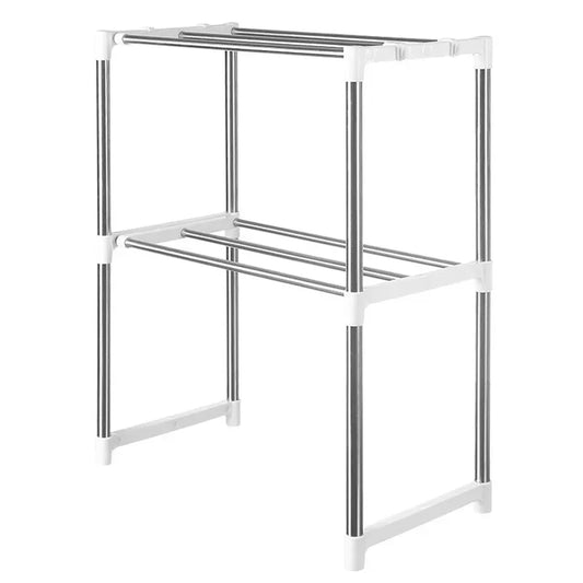 Double-deck Microwave Oven Rack Scalable Adjustable Kitchen Countertop Rack Metal Material Ground Based Household Storage Racks