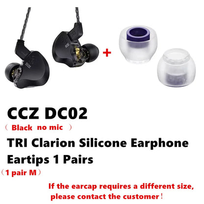 CCZ DC02 HiFi Wired Earphones Dynamic In Ear Earphones Stereo Earphones with Detachable Cable, Suitable for Musician Enthusiasts