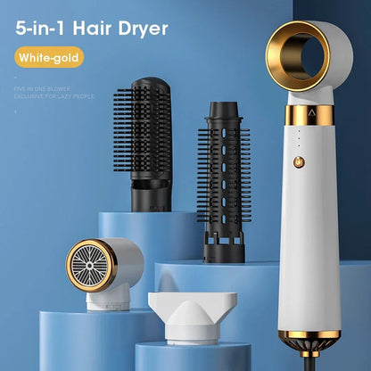 Hair Dryer 5 In 1 Hair Blower Hot Cold Air Styler Comb Anion Hairdryer Electric Leafless Blowing Hair Dryer Auto Curling Iron