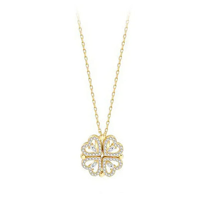 Heart Shaped Four Leaf Clover Pendant Necklace Silver Gold Jewelry Zircon Women Love Clavicle Chain Gifts Openable ChokerJewelry